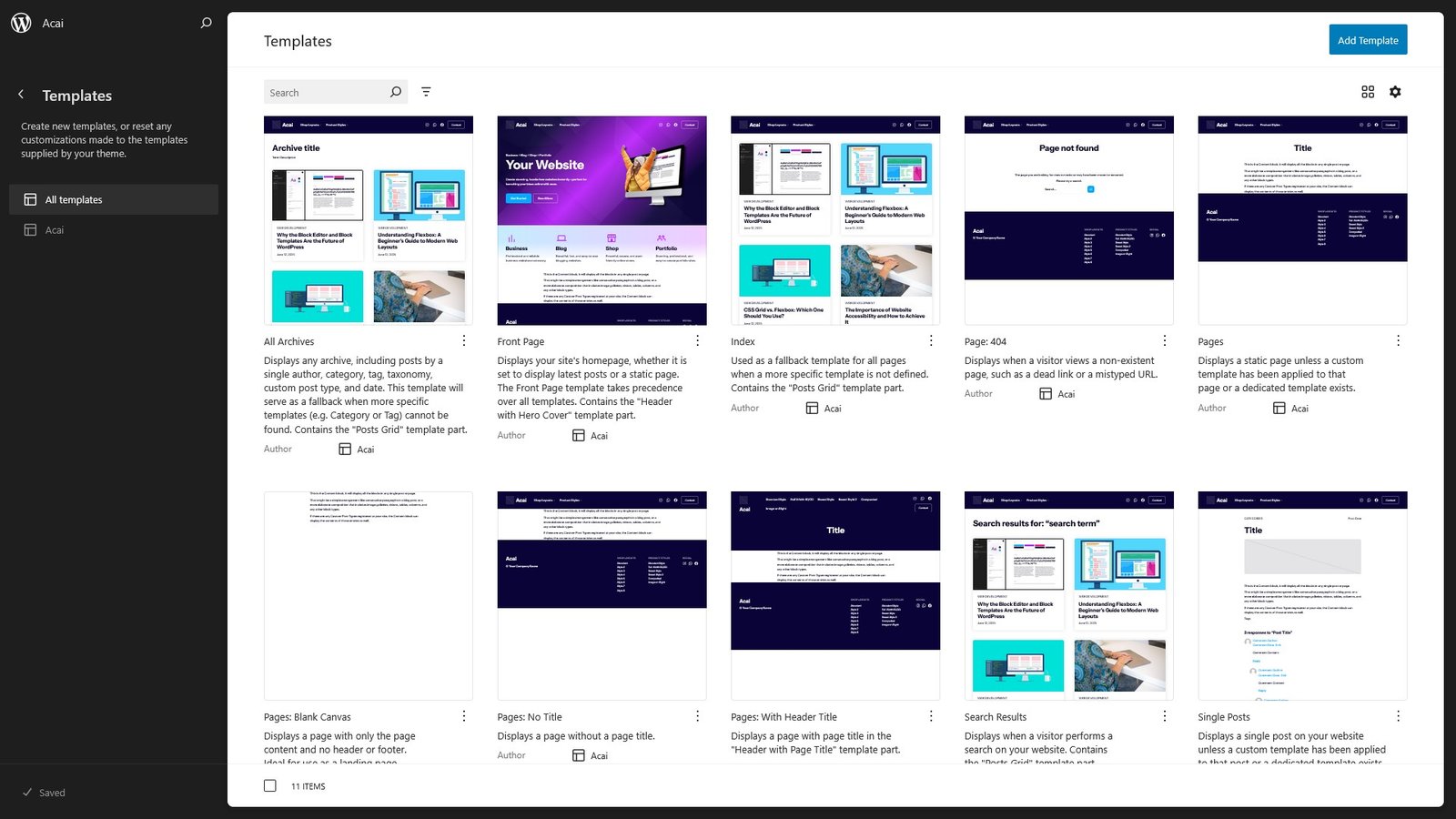 acai wordpress theme templates